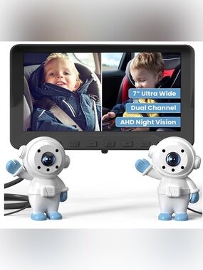 Dual Car Camera Baby Monitor with 7" Screen and Astronaut Adjustable Cameras